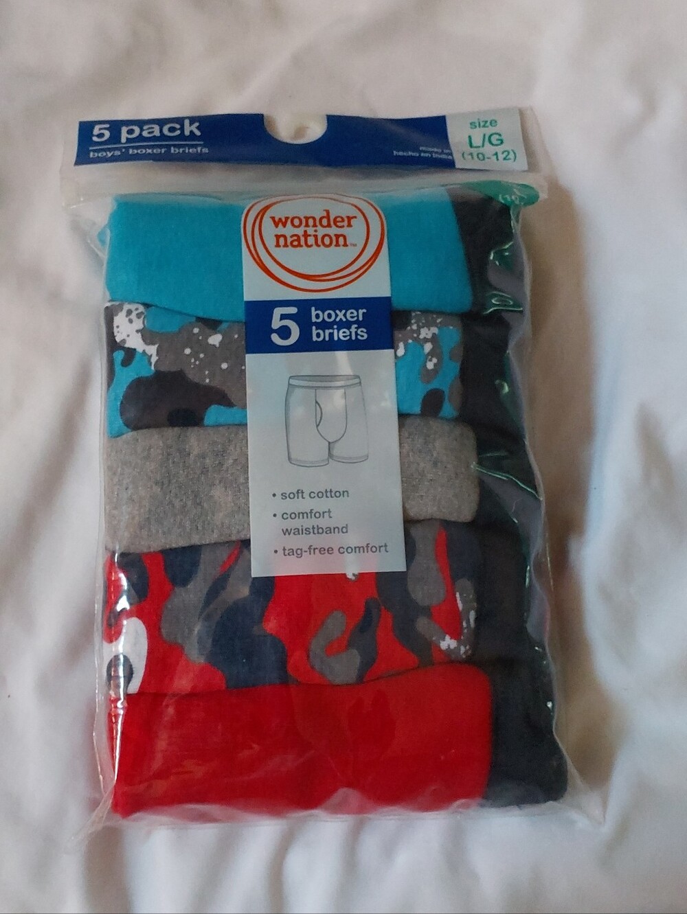 Wonder Nation Boys' 5-Pack Boxer Briefs - Teal, Gray, Red, Black Large (10-12)